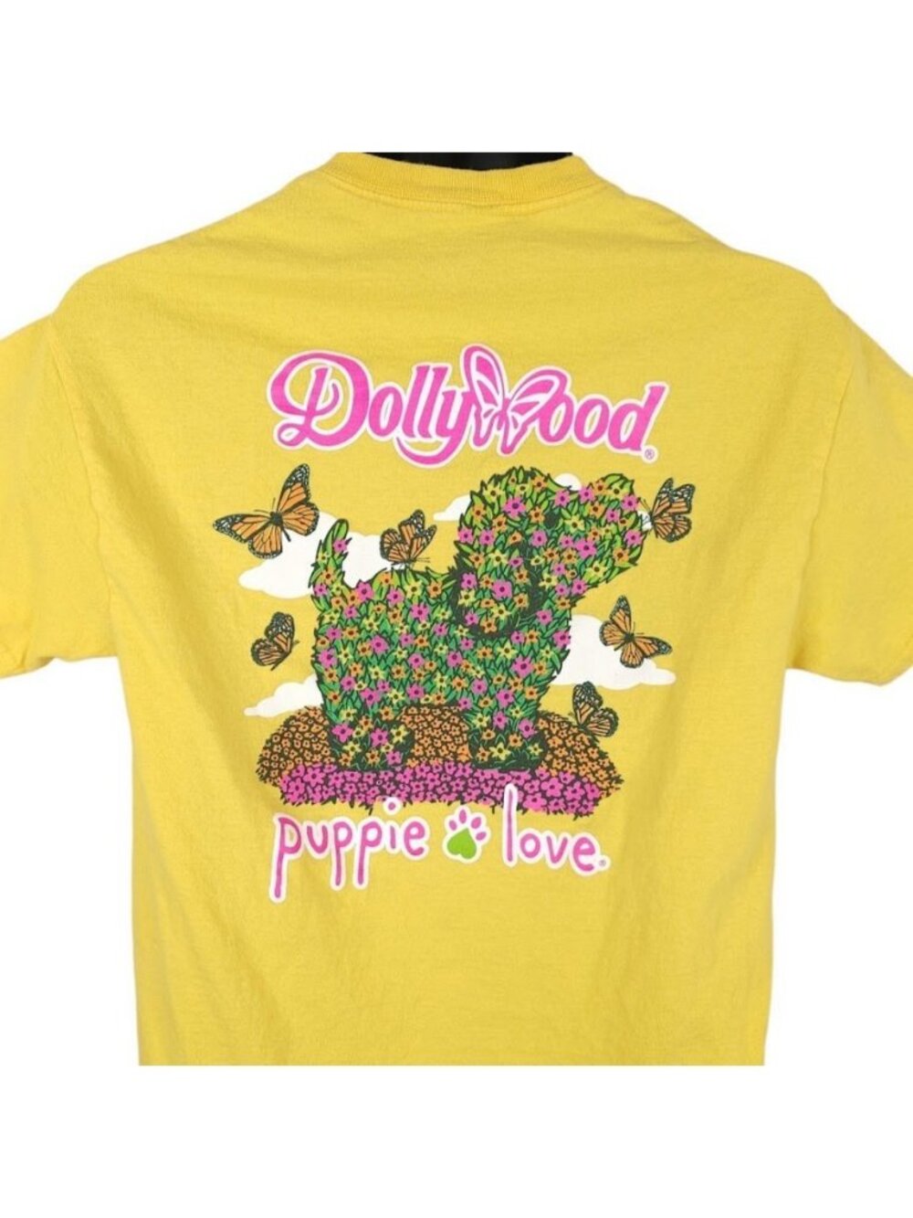 Dollywood Puppie Love T Shirt Mens Size Medium Yellow Dolly Parton Flowers